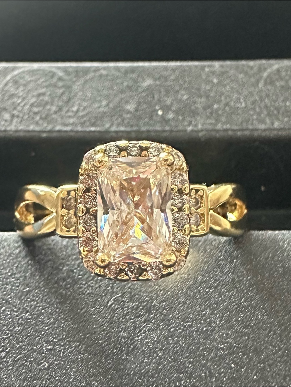 Halo Rectangle Cushion-Cut CZ Ring